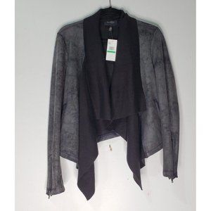 NEW Jessica Simpson Size L Black Faux Leather Open Cardigan Knit Shawl Sweater